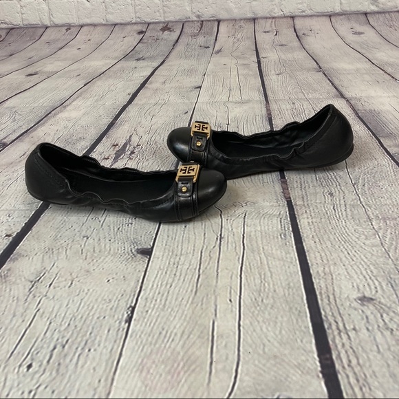 Tory Burch Black and Gold Ambrose Ballet Flats 7 - Picture 5 of 12